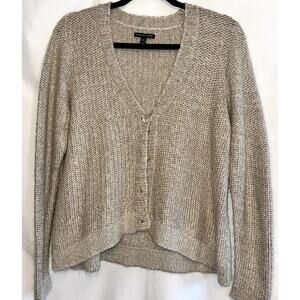 Eileen Fisher Womens Medium V-Neck Alpaca Mohair Cropped Cardigan Sweater Beige